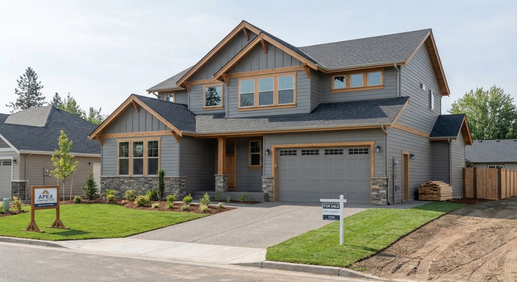 Completed turnkey single-family residence with finished exterior and landscaping